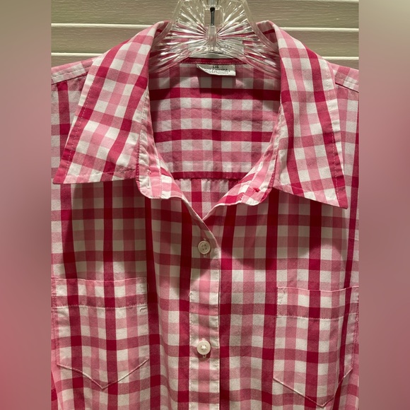 Van Heusen pink/white checkered blouse 3/4 sleeve sz L - Picture 5 of 12